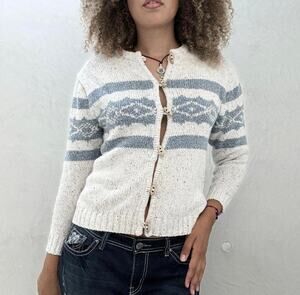 ST JOHNS BAY Vintage Fair Isle Knit Speckle Cardigan Size XL Wood Toggle Button